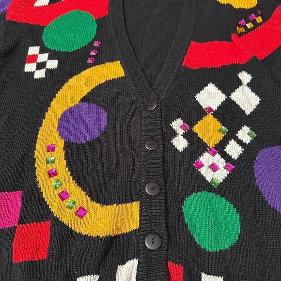 1992 IB Diffusion Geometric Cardigan - 2X - Vintage Statement Knit - Picture 2 of 6